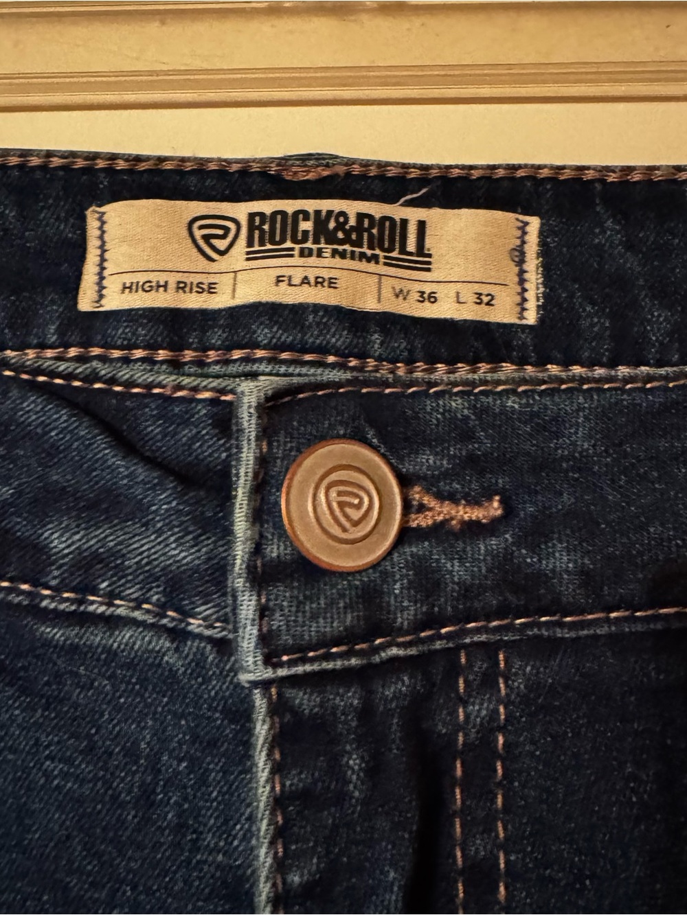 NWT Rock & Roll Denim High Rise Flare Jeans Women’s 36x32 Dark Wash western - Picture 5 of 13